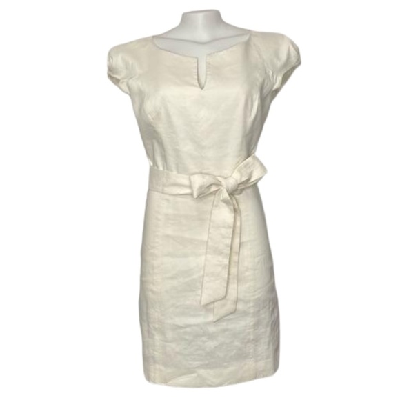 MILLY OF NEW YORK White Linen Old Money Quiet Luxury Shift Dress Self Tie Belt 4 - Picture 16 of 16